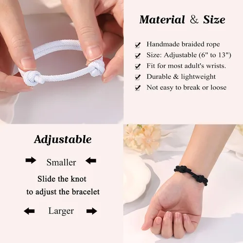 Miniatura 3 de UNGENT THEM Pulseras de cuerda ajustable para parejas, para hombres, novio, novia, alma gemela, marido, esposa, aniversario, día de San Valentín