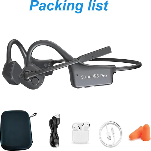 Miniatura 7 de Auriculares de conducción ósea de oído abierto con micrófono, auriculares Bluetooth impermeables de conducción ósea, juego de auriculares Set negro
