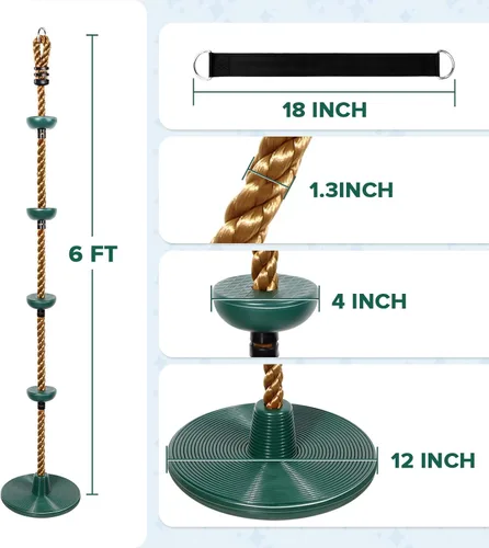 Miniatura 2 de Juego de columpio de árbol con cuerda para escalar y plataformas y asiento oscilante para patio de recreo al aire libre para niños, incluye correa
