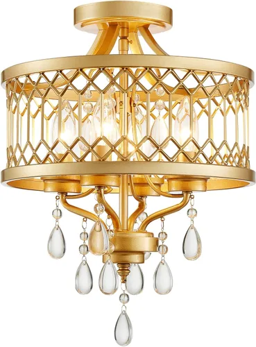 Miniatura 14 de Lámpara de techo de cristal, moderna lámpara de araña pequeña, lámpara de techo semiempotrada dorada de granja, accesorios de iluminación de pasillo