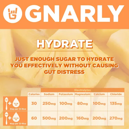 Miniatura 5 de Gnarly Nutrition Hydrate Electrolyte Powder – Mezcla de bebida hidratante para ejercicio de naranja piña – Certificado NSF Sport – Solución