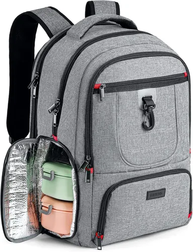 Miniatura 8 de Mochila de almuerzo, bolsa de almuerzo aislada, mochila grande de viaje de 17.3 pulgadas, mochila resistente para computadora, universidad, escuela