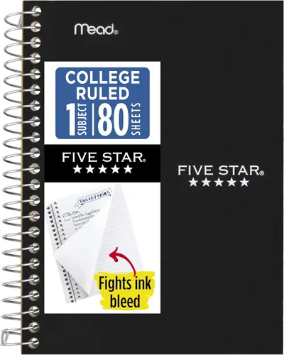 Miniatura 14 de Five Star - Cuaderno de espiral, 1 materia, papel con líneas universitarias, tamaño personal, 4-3/8" x 7", 80 hojas, combate el sangrado de tinta