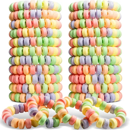 Miniatura 10 de Paquete de 36 pulseras de caramelo a granel para niños de 2.5 pulgadas, envueltas individualmente, pulseras elásticas comestibles con sabor a fruta