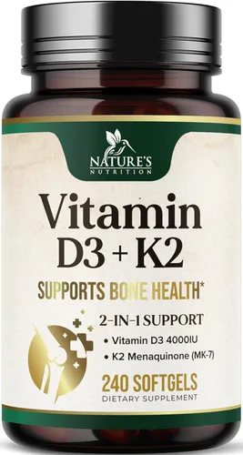 Miniatura 10 de Vitamina D3 4000 UI, 100 mcg por porción, Vitaminas D K2 extra fuertes 2 en 1 para apoyo óseo, corazón y muscular, apoyo inmunológico y absorción