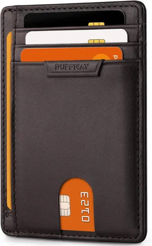 Miniatura 32 de Buffway Cartera delgada para hombres y mujeres, minimalista, pequeña, de cuero, con bolsillo frontal, con bloqueo RFID y caja de regalo, Bassa Mars
