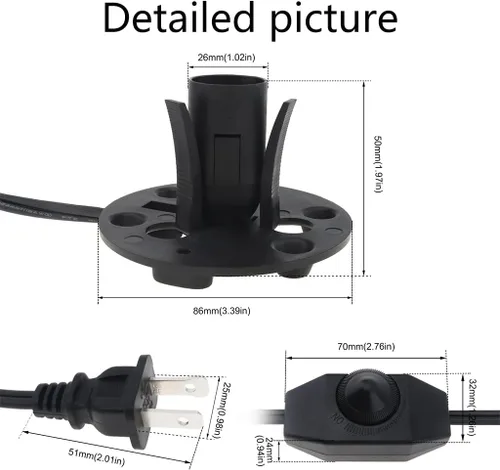 Miniatura 2 de Cable de lámpara de sal del Himalaya de 6 pies con interruptor de atenuación - Enchufe E12 y 5 bombillas gratis de 15 W, cable de alimentación