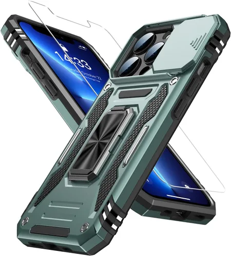 Miniatura 27 de MERRO Funda para iPhone 13 Pro con protector de pantalla, protección de cámara deslizante, funda resistente de grado militar con soporte magnético