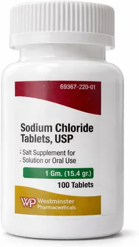 Tabletas de cloruro de sodio USP, 0.04 oz, 100 unidades, suplemento de sal para solución o uso oral, para hacer solución isotónica, prevenir