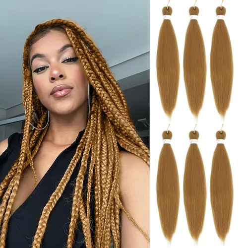 Miniatura 20 de Extensiones de cabello trenzado preestirado colorido, 3 colores, mezcla de cabello trenzado para niñas, 26 pulgadas, 3 paquetes