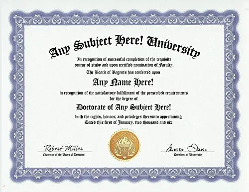 Regalo personalizado de broma, diploma de broma, certificado de premio de doctorado universitario (regalo divertido personalizado de Navidad o