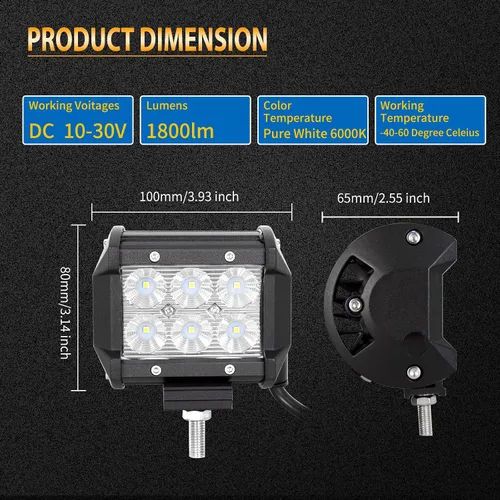 Miniatura 2 de SKYWORLD 2 unidades de 4 pulgadas 18 W de inundación LED de conducción todoterreno, luces antiniebla, iluminación de barco, luz de trabajo LED