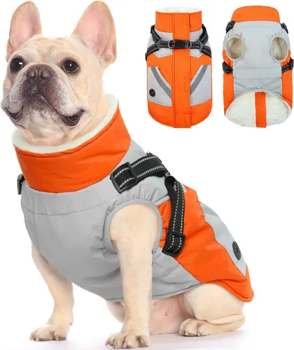 FUAMEY Chaquetas de invierno para perros pequeños, abrigo para perros con arnés incorporado, trajes de nieve impermeables para perros, chaqueta para