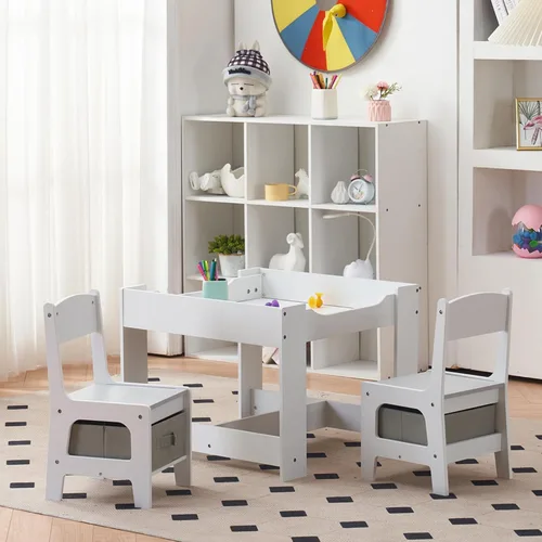 Miniatura 7 de Karl home Juego de mesa y silla 3 en 1, mesa de actividades con almacenamiento, silla de escritorio de madera para niños de 1 a 3 años, mesa