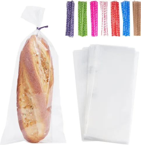 Miniatura 6 de Tendwarm 100 bolsas largas transparentes de celofán de celofán de 4 x 11 pulgadas con 7 colores mezclados, lazos giratorios, perfectas para velas