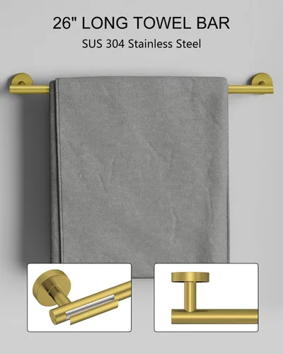 Miniatura 4 de Juego de accesorios de baño de 5 piezas de acero inoxidable SUS 304 de oro cepillado de 26 pulgadas, juego de toallero de baño, conjunto