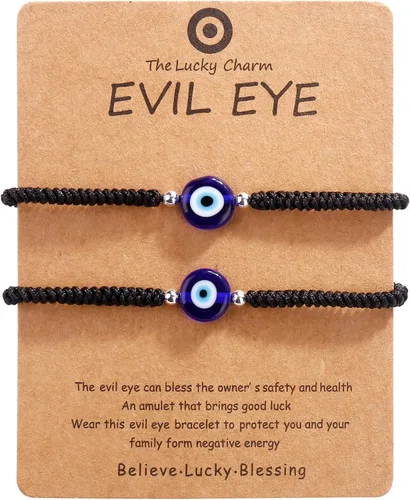 Paquete de 2 pulseras hechas a mano con cuerda roja contra el mal de ojo, pulsera de joyería de ojo azul para mujeres, hombres, adolescentes,