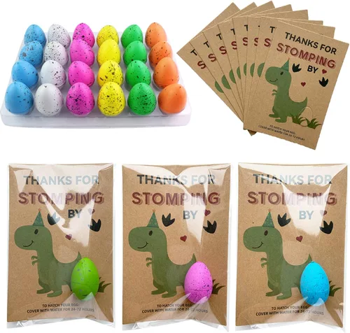 Y_Bong Recuerdos de fiesta de dinosaurios – Suministros de fiesta de cumpleaños de dinosaurios – Paquete de 24 tarjetas para incubar huevos de