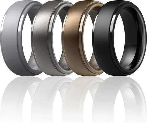 Miniatura 39 de ThunderFit Anillos de boda de silicona para hombre, 0.394 in de ancho y 0.098 in de grosor, paquete múltiple de variedad 1-7