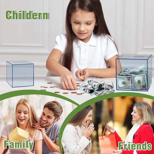 Miniatura 7 de Alcancía transparente para adultos/niños, caja de dinero de acrílico que no se puede abrir para ahorrar dinero en efectivo y monedas, debe romperse