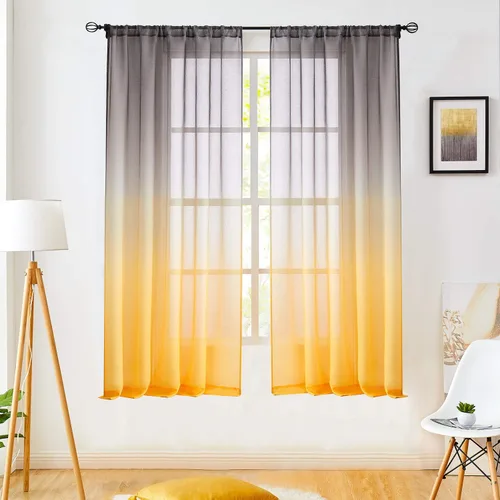 Miniatura 27 de Cortinas transparentes de lino sintético con degradado gris oscuro para dormitorio y sala de estar con bolsillo para barra, cortinas de gasa Gris