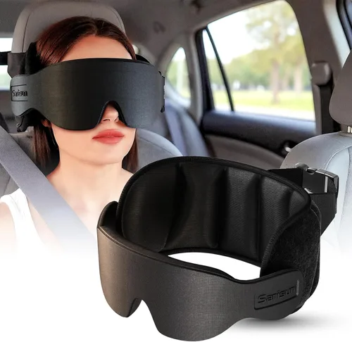 Miniatura 10 de SARISUN Almohadas de viaje para aviones con máscara de ojos para dormir, correa de barbilla, almohada de avión para vuelos largos, viaje por Azul