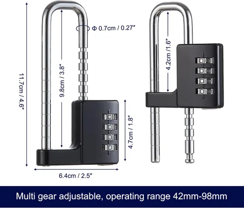 Miniatura 3 de Cerradura de gabinete de longitud de trabajo de 1.6 a 3.8 pulgadas, candado de combinación de acero inoxidable, código de bloqueo de grillete largo