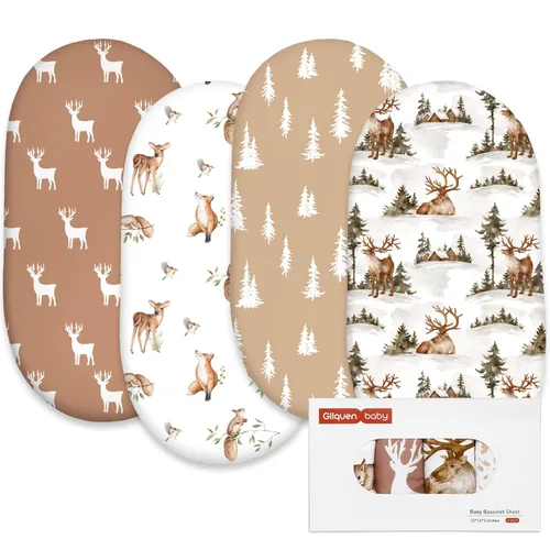 Miniatura 12 de Gllquen Baby Paquete de 4 sábanas de moisés, transpirable y acogedora, sábana bajera elástica para cuna de viaje, patrón floral de moda, sábanas
