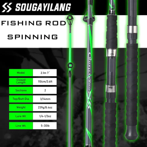 Miniatura 4 de Sougayilang - Cañas de pescar giratorias, poste de pesca de compuesto de carbono y vidrio fuerte con guías de línea de acero inoxidable para bagres