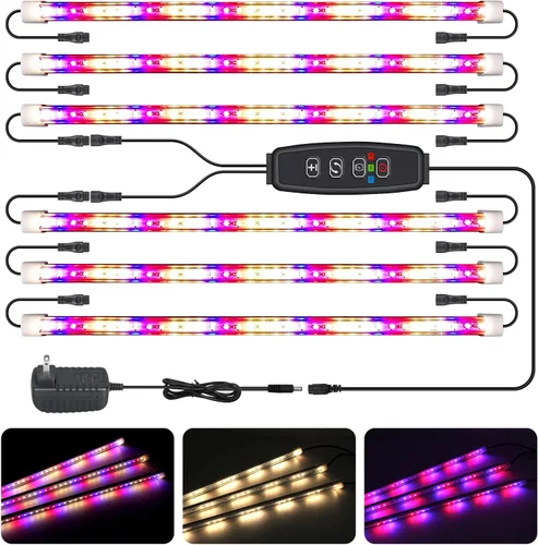 Tiras de luces LED de cultivo para plantas de interior, 3 modos de trabajo y 10 niveles regulables, luces de plantas con temporizador de ciclo