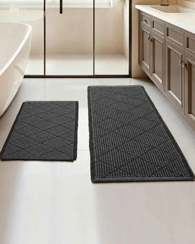 Miniatura 8 de Furicher Juego de Alfombras de Baño Waffle, Juego de Alfombras de Baño Antideslizantes de 2 Piezas, Alfombra Larga Ultra Absorbente para Baño