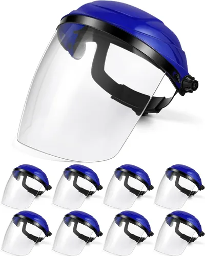 Miniatura 13 de Tellegloww 4 protectores faciales de seguridad transparentes para moler y cortar, ligero, resistente a los impactos con trinquete ajustable, máscara