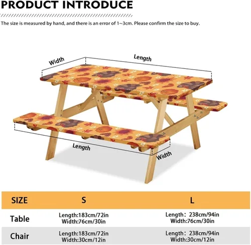 Miniatura 6 de Juego de 3 piezas de mantel de picnic con hojas de arce de pavo y girasol, lavable a máquina, fácil de instalar, funda para mesas y asientos Girasol