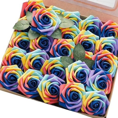 Miniatura 16 de Floroom Flores artificiales de espuma, aspecto real, con tallos, para manualidades, ramos de boda, centros de mesa, despedida de soltera, fiesta, 25
