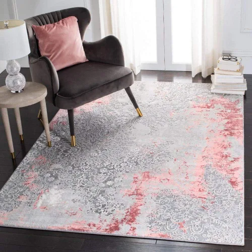 Miniatura 12 de SAFAVIEH Meadow Collection - Alfombra decorativa de 2 x 5 pies, gris claro y rosa, diseño abstracto moderno, no desprende pelusa y de fácil cuidado