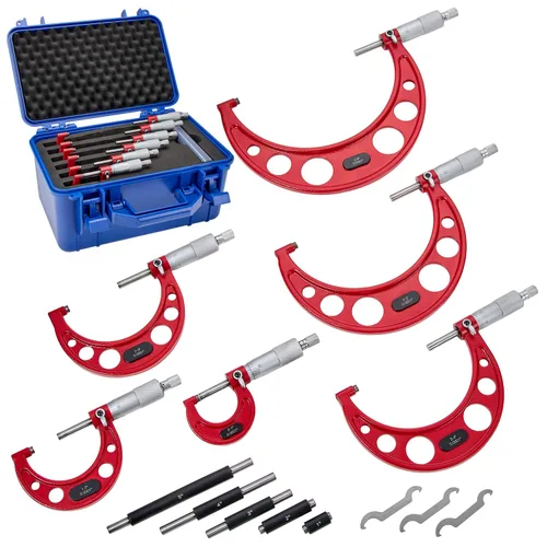Juego de micrómetros exteriores premium de 0-6 pulgadas/0.0001 pulgadas (0-1"/ 1-2"/ 2-3"/ 3-4"/ 4-5" /5-6") Herramientas de maquinista de precisión