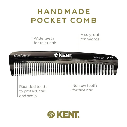 Miniatura 4 de Kent R7TG Peine de bolsillo de doble diente en grafito negro, peine pequeño de dientes finos/anchos para peinar el cabello, barba y bigote