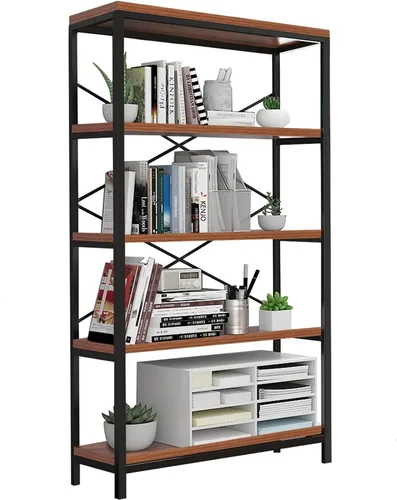 Himimi Estantería Industrial de 5 Niveles, Librero Estante de Escalera de 58" de Alto, Estantes de Almacenamiento Unidad de Estantería, Muebles de
