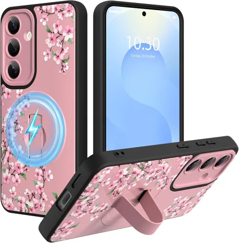Miniatura 9 de Funda magnética compatible con Samsung Galaxy S25 Ultra para mujeres y hombres, estética flor de durazno, correa de muñeca ajustable incorporada