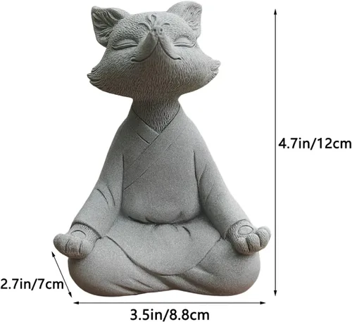 Miniatura 2 de livelyfish Estatua de Buda de zorro meditador, acuario, yoga zen, figuras de animales, escultura de piedra arenisca para pecera, jardín, decoración
