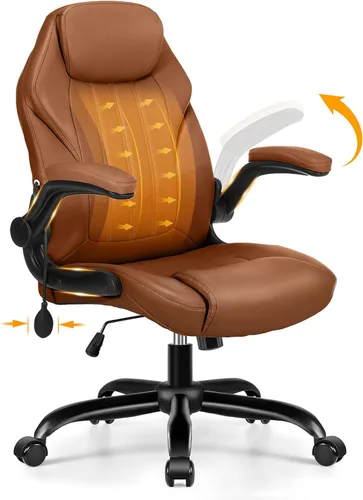 Silla de escritorio de oficina, silla ergonómica para computadora con brazos abatibles acolchados y soporte lumbar ajustable, silla ejecutiva de