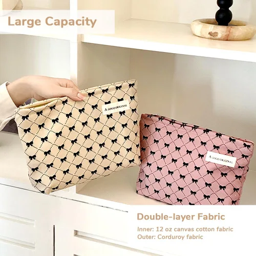 Miniatura 2 de Bolsa de maquillaje estética grande, bolsas de cosméticos florales para mujeres y niñas, organizador de maquillaje de lona con cremallera, bolsa