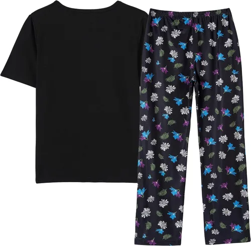 Miniatura 2 de Vopmocld Pijamas de algodón de 2 piezas para niñas grandes, ropa de dormir con diseño de panda de gato, ropa de dormir de manga corta, pantalones