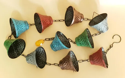 Miniatura 7 de Cadenas de lluvia de hierro multicolor de 5.8 pies para canaleta y barril de lluvia, resistente al óxido, cadena de lluvia chapada para decoración