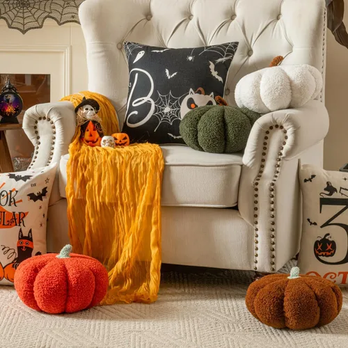 Miniatura 5 de 2 almohadas de calabaza de 11.8 x 6 pulgadas, almohada de calabaza de Acción de Gracias, almohada de calabaza de Halloween, almohada decorativa