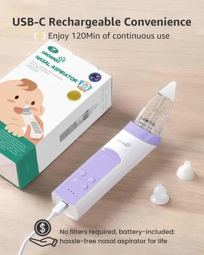 Miniatura 6 de GROWNSY Aspirador nasal para bebé, aspirador eléctrico de nariz para bebé, limpiador automático de nariz con cámara de succión más grande y succión