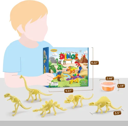 Miniatura 5 de Kit de arcilla de aire seco de dinosaurios de Drama Planet – Crea 5 modelos de dinosaurios con 12 colores de arcilla para modelar, guía