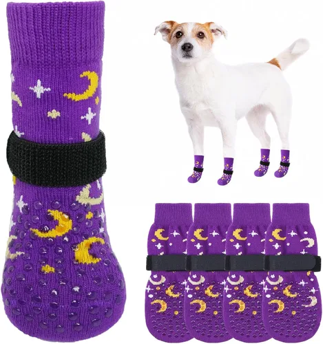 Miniatura 44 de SCENEREAL 6 piezas de calcetines antideslizantes para perros para prevenir lamido de patas para pavimento caliente/frío, calcetines de agarre