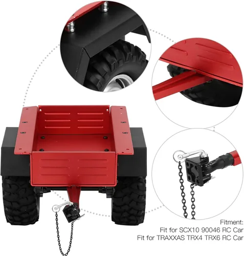 Miniatura 3 de Escala 1/10 RC Car Hitch Trailer Modelo de aleación de aluminio Juguete para niños Ajuste para RC Car (rojo)