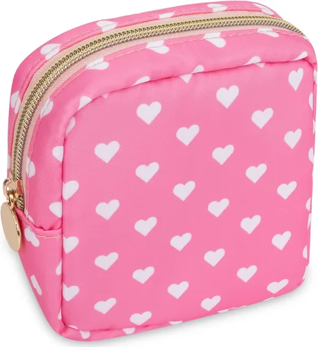 Miniatura 26 de izuzta Bolsa de maquillaje pequeña de nylon para bolso, linda bolsa de cosméticos con cremallera, bolsa de maquillaje preppy, Azul, Mini 2-Azul